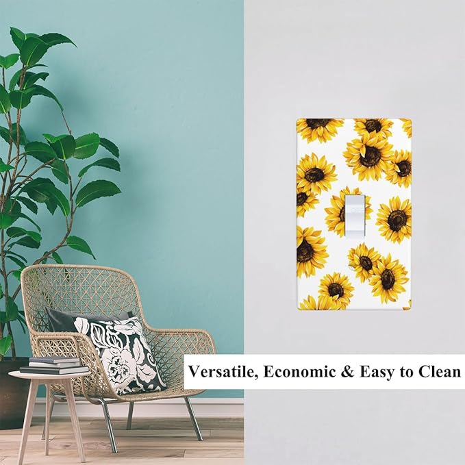Sunflowers 1 Gang Light Switch Cover Yellow Floral Flowers White Single Toggle Wall Plate Electrical Switchplate Decorative Faceplate for Home & Office 4.5 x 2.76 Inch