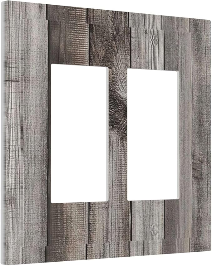Decorative Outlet Covers Vintage Brown Gray Wood Texture 2 Gang Double Gfci Rocker Electrical Wall Panels Light Switch Cover Plate For Farmhouse Cabin Decor