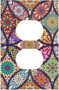 Boho Floral Pretty Colorful Mandala Flowers Outlet Covers 1 Gang Duplex Light Switch Cover Decorative Switch Plates Electrical Receptacle Faceplate Wall Plate for Bedroom Living Room Decor