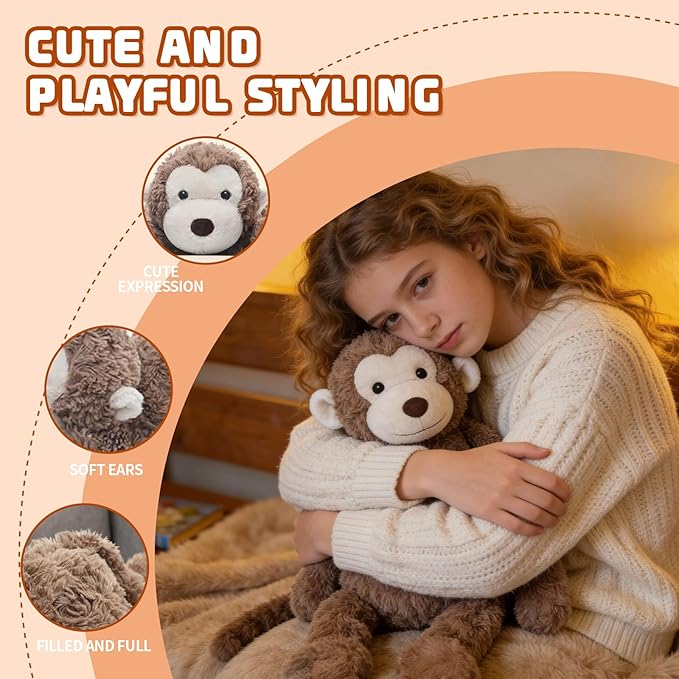 24" 3.2 Pounds Monkey Cute Weighted Stuffed Animals,Sensory Comfort Plush Throw Pillow Toy,Monkey Plush Toys for Stress Relief, Kawaii Plushies Hugging Toy Stuffed Monkey Gifts for Kids & Adults.
