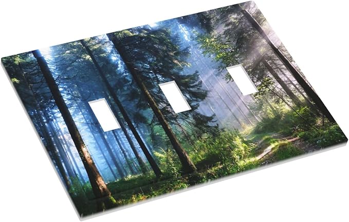 Green Landscape Forest Tree 3 Gang Light Switch Plate Decorative Triple Toggle Wall Plate Cover Electrical Faceplate for Bathroom Home Living Room Decorate