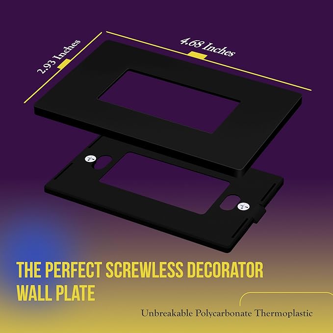 ENERLITES Screwless Decorator Wall Plate Child Safe Outlet Cover, Glossy, Size 1-Gang 4.68" H x 2.93" L, Unbreakable Polycarbonate Thermoplastic, SI8831-BK-5PCS, Black (5 Pack)