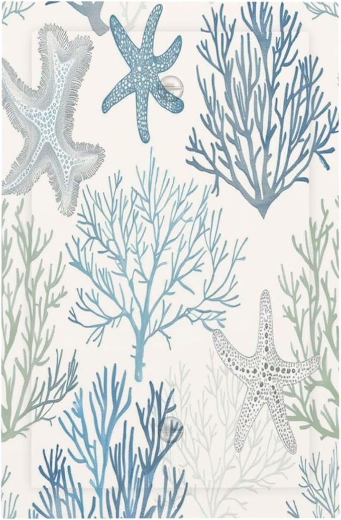 Light Switch Cover Plate Ocean Beach Theme Starfish Seashell Coral 1 Gang No Device Blank Electrical Wall Plates Faceplate Decorative Switch Plate For Bathroom Kids Room Decor