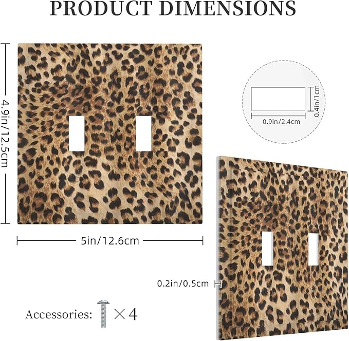 Classic Leopard Cheetah Double Toggle Light Switch Cover 2 Gang Wall Plate Decorative Switchplate Electrical Faceplate Standard Size for Men and Women Bathroom Bedroom Home Decor 5" x 4.9