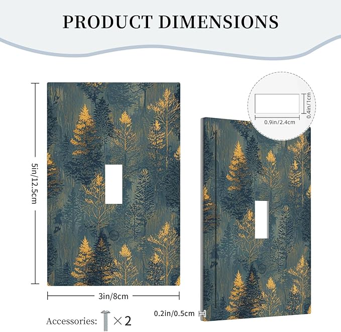 Decorative Switch Cover Plate with Golden Trees & Abstract Gradient Forest Landscape Design Single Gang Toggle Switch Plate Light Switch Covers Artistic Faceplate for Blue Retro Home Decor
