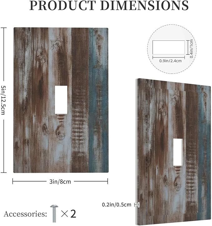 Vintage Blue Brown Wood Grain Decorative Light Switch Cover 1 Gang Single Toggle Device Electrical Faceplate Switchplates Decorator Outlet Wall Plate for Bedroom Farmhouse Decor