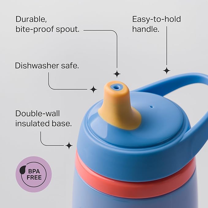 Tommee Tippee Active Spout Toddler Cups, 9 oz, Insulated Sippy Cups For Toddlers 1-3, Silicone Spout, Leak-Proof Valve and Handle, Pink and Purple, Pack of 2