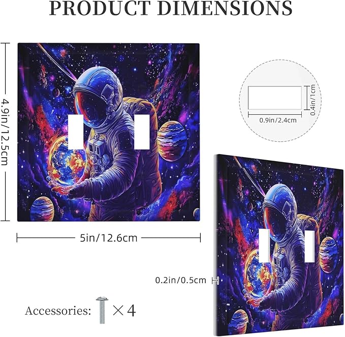Astronaut Space Cool Galaxy Planet Decorative Switch Plates 2 Gang Double Toggle Outlet Light Switch Cover Wall Plate Electrical Faceplate for Kids Room Nursery Decor