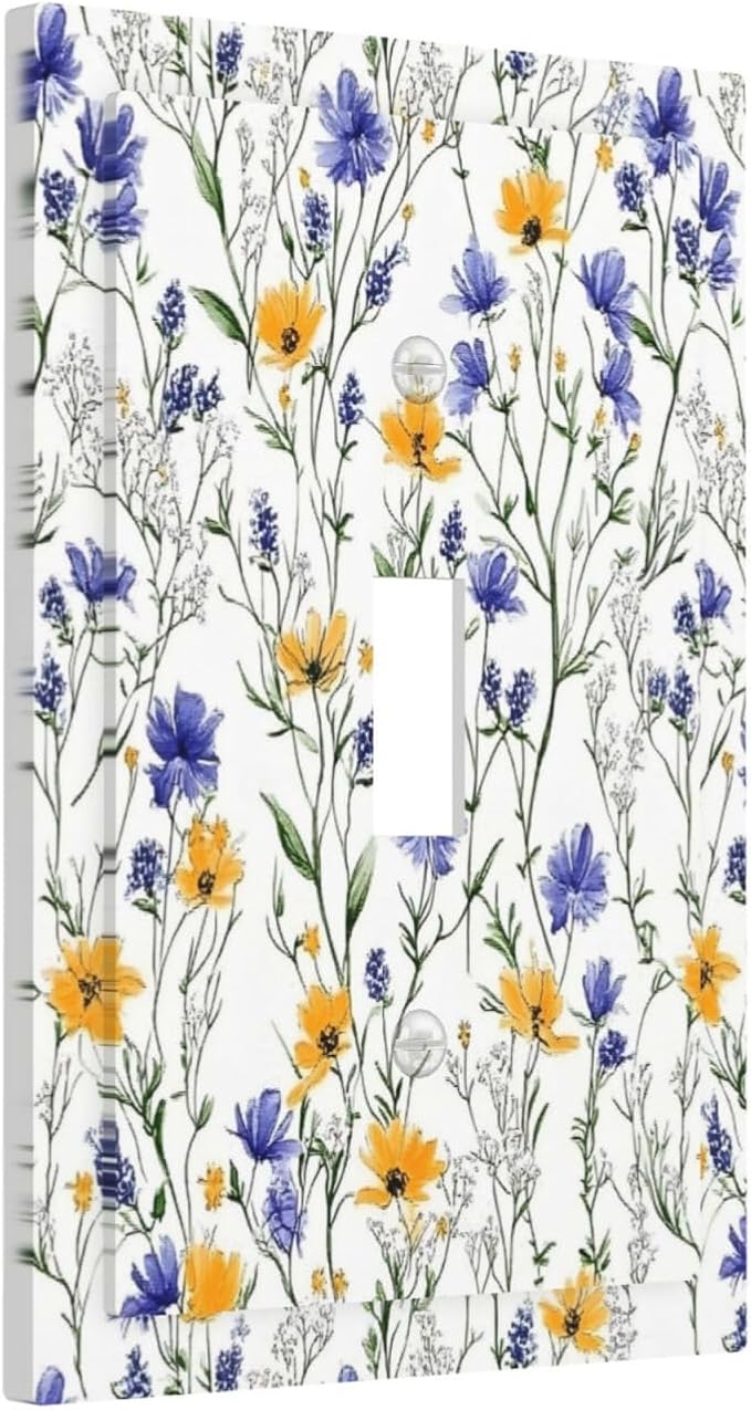 Decorative Light Switch Cover Floral Colorful Green Leaf Wildflower 1 Gang Single Toggle Device Electrical Faceplate Switchplates Decorator Outlet Wall Plate For Bed Room Living Room