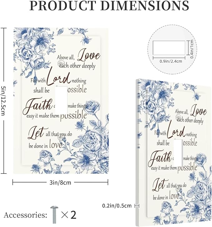 Decorative Light Switch Cover Plate Inspirational Quotes Blue Flower Floral 1 Gang Single Toggle Wall Plates for Electrical Outlet Covers Switch Plate Covers Faceplate for Bedroom Home Decor