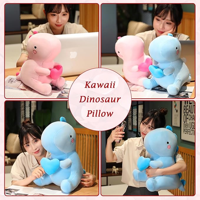 SQEQE Dinosaur Stuffed Animal, Loving Soft Dino Plush Toys with Holding Heart, Sweet Romantic Anniversary Birthday Gift for Her Girls Boys Girlfriend(Blue,20 inch)
