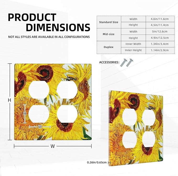Rustic Sunflower Oil Painting Vintage Flowers Outlet Covers 2 Gang Double Duplex Decorative Light Switch Covers Electrical Wallplates Socket Faceplate for Bed Room Living Room Decor