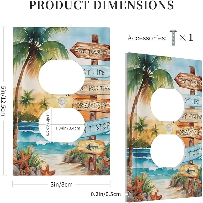 Tropical Beach Palm Tree Summer Coastal Ocean Sunset Outlet Covers 1 Gang Duplex Light Switch Cover Decorative Switch Plates Electrical Receptacle Faceplate Wall Plate for Bedroom Living Room Decor