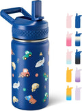 Fijinhom 12 oz Kids Water Bottle, Toddler Water Bottle with Straw, Boys&Girls Bottle for School, 304 Stainless Steel Vacuum Insulated Bottle for Kids, BPA-Free, Leak-Proof, Toy Car