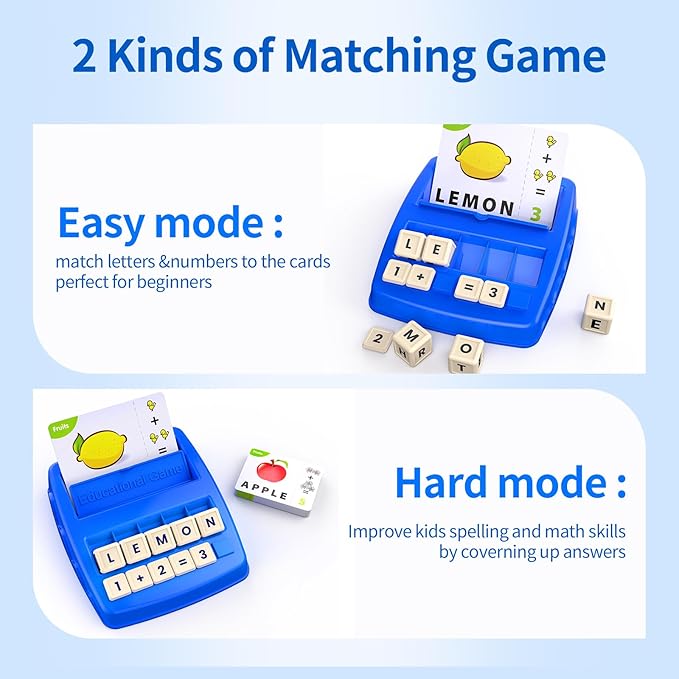 DEGIDEGI Educational Toys for Kids Ages 3-8, Matching Letter Spelling Math Game ABC Learning, Christmas Birthday Gifts Preschool& Kindergarten Kids for 3 4 5 6 7 8 Year Olds Boys and Girls Navy Blue