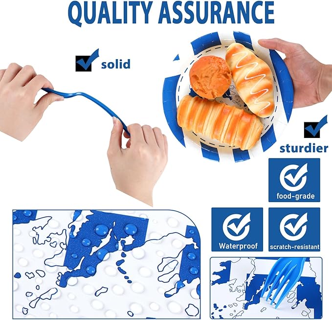 gisgfim 96 Pcs Greek Flag Greece Plates and Napkins Party Supplies Greek Flag Birthday Party Tableware Set Blue Greece Birthday Decorations Favors for Greek Family Gathering Dining for 24 Guests