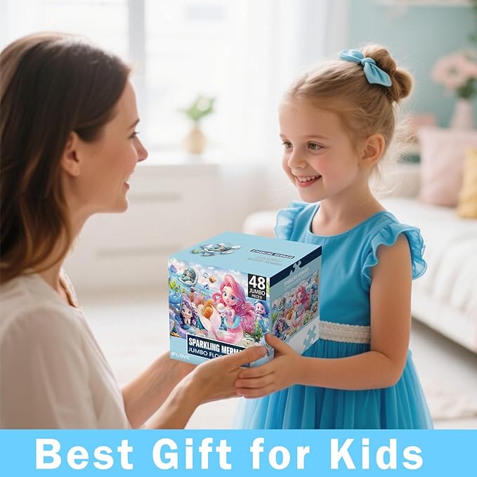 Jumbo Floor Puzzle for Toddlers & Kids Ages 3-5, 48-Piece Mermaid and Underwater Large Jigsaw Puzzle with Educational Fun, Easter Gift for Boys & Girls Ages 4-8