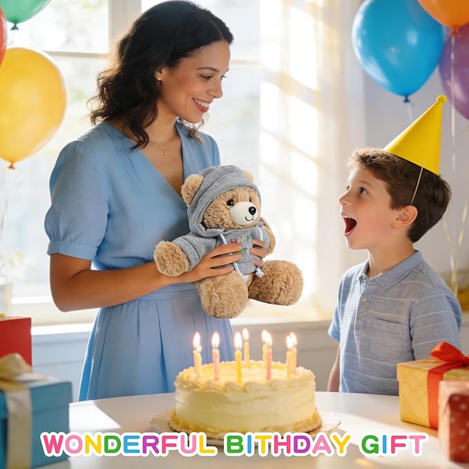 Osacoe Happy Birthday Teddy Bear Stuffed Animal with Gift Box Removable Hoodie for Kids, Women & Men, Unique Birthday Gift Boxes with Beautiful Gift Greeting Card