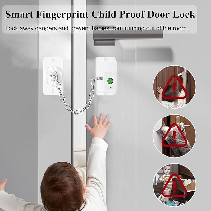 Fingerprint Child Proof Door Lock, Refrigerator Lock with Fingerprint & Door Locks for Kids safety, for Door Lock, Fridge Lock, Cabinet Locks and Window Locks, Strong Adhesive No Drilling