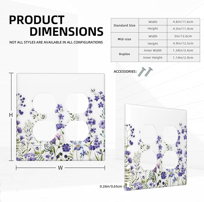 Lavender Wildflowers Purple Flowers Plant Floral Outlet Covers 2 Gang Double Duplex Decorative Light Switch Covers Electrical Wallplates Socket Faceplate for Bedroom Living Room Decor