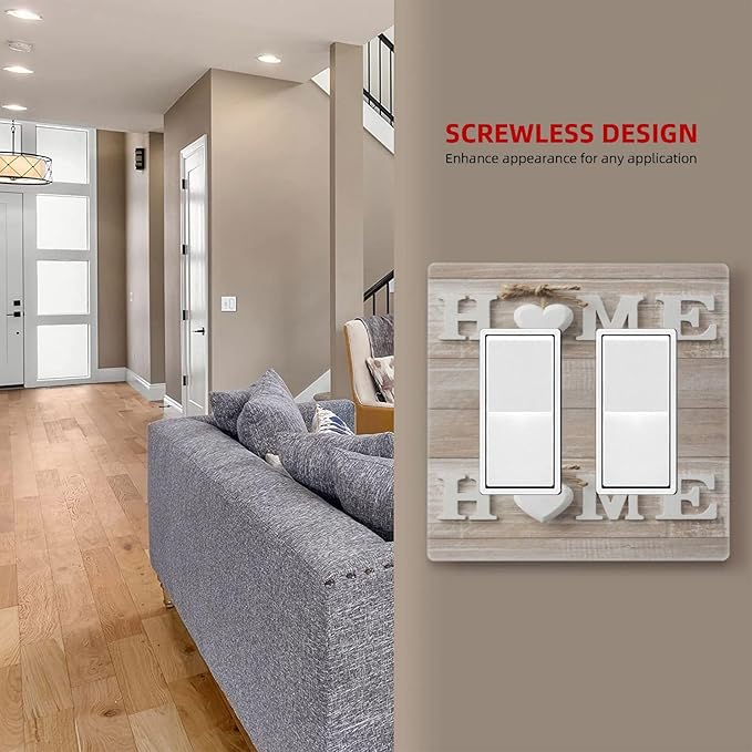 Country Wooden Sweet Home White/Brown Wood Sign Letter 2 Gang Double Decorator GFCI/Rocker Wall Plate Farmhouse Love Family Electrical Outlet Decorative Receptacle Cover Light Switch for Dimmer, USB