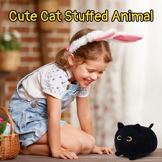 Black Cat Plush Pillow, Kawaii Black Cat Stuffed Animals Cat Plushie, Cute Black Cat Pillow Stuffed Cat Toys for Kids Birthday Christmas Home Decoration