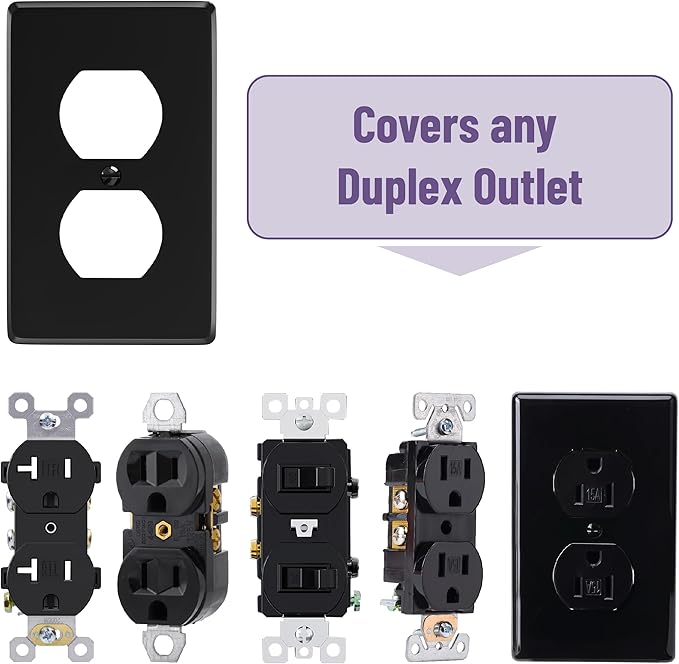 Bates- Duplex Wall Plate, 5.5" x 3.5"/Over Size, 12 Pack, Black, Electrical Outlet Cover Plates, Wall Outlet Cover