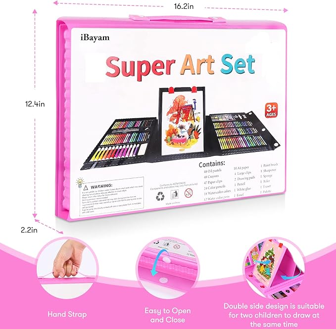 iBayam 251-Pack Art Supplies, Drawing Arts Kits for Kids Teens Adult - Travel Art Set Case with Double Sided Trifold Easel, Drawing Pad, Coloring Book, Scratch Paper, Gifts Idea for Girls Boys Artist