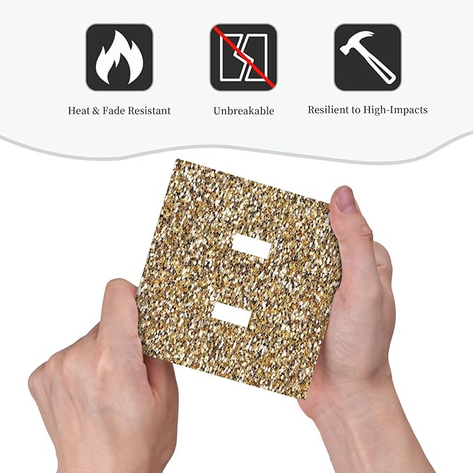 Decorative Switch Plate Covers Gold Glitter Sequins 2 Gang Double Toggle Light Switch Cover Plate Electrical Wall Plate Outlet Cover Outlet Light Switch Cover for Bedroom Cabin Decor