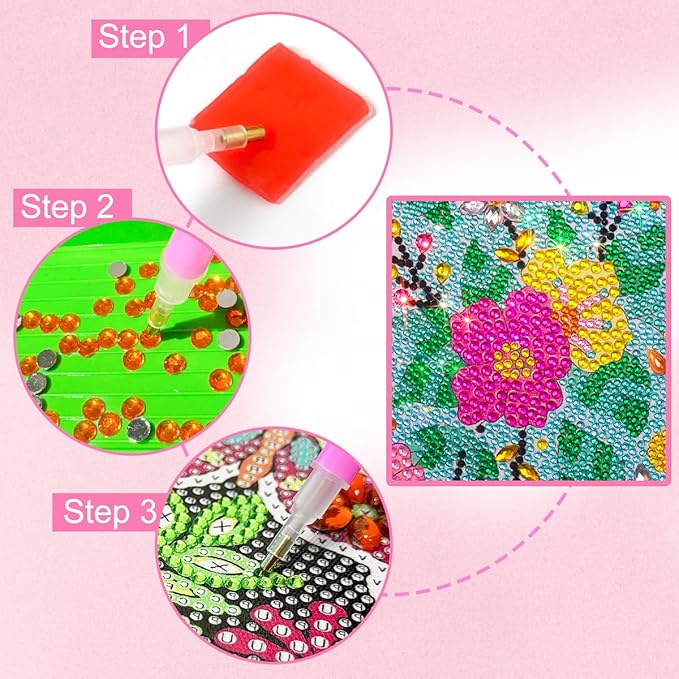ZUYUSUT Blossomy Flower Diamond Art Painting Kits for Kids with Wooden Frame Girls Art Crafts Rhinestone Gem by Number Kits for Home Wall Decoration