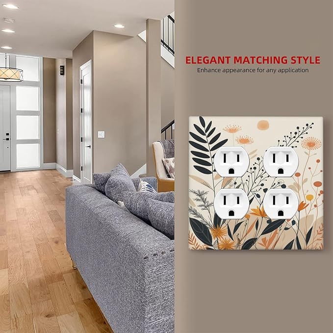 Decorative Light Switch Cover Plate Minimalist Floral Boho Botanical Wildflowers 2 Gang Switch Plate Covers Double Duplex Wall Plates Switch Plates and Outlet Covers for Bathroom Bedroom