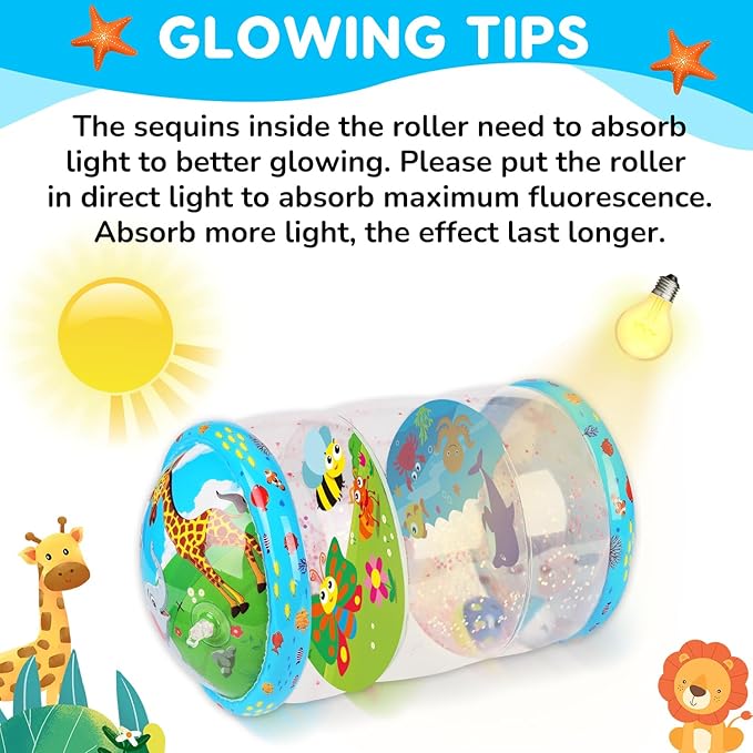 Crawling & Walking Baby Toys 6-12 Months Glowing Jumbo Inflatable Rolling Infant Toy 6 7 8 9 10 12-18 Month Old Tummy Time Sensory Development Light Up Toys for 1 2 Year Old Boy Girl Birthday Gifts
