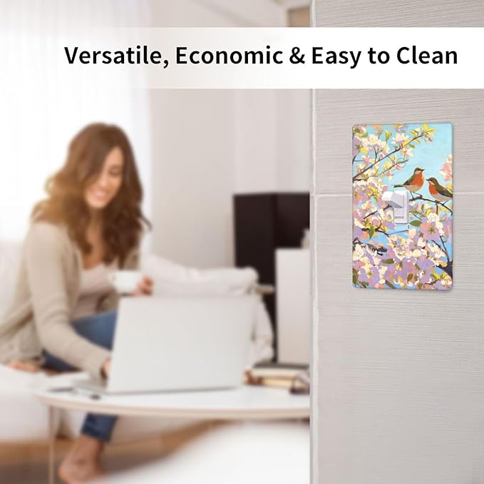 Bird Flower Single Toggle Wall Plate Decorative 1 Gang Light Switch Covers Electrical Switchplate Home Decorate Faceplat for Bathroom Bedroom Kitchen Room 4.5 x 2.76 Inch