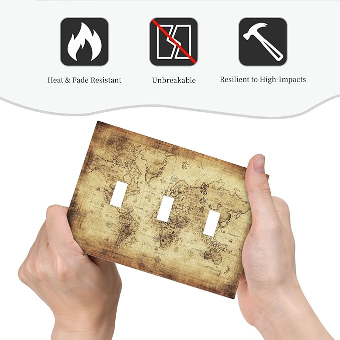 Old World Ocean Map 3 Gang Light Switch Plate Decorative Triple Toggle Wall Plate Cover Electrical Faceplate for Bathroom Home Living Room Decorate