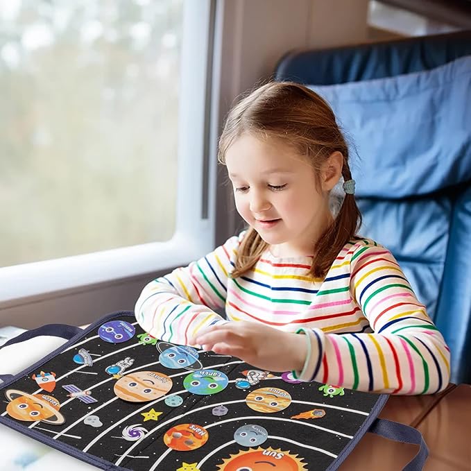 WATINC Travel Felt Board Story Set - 25PCS Portable Felt Board Educational Birthday Gift for Boys & Girls, Themed Storytelling Preschool Early Learning Interactive Play Kit for Toddlers (Space)