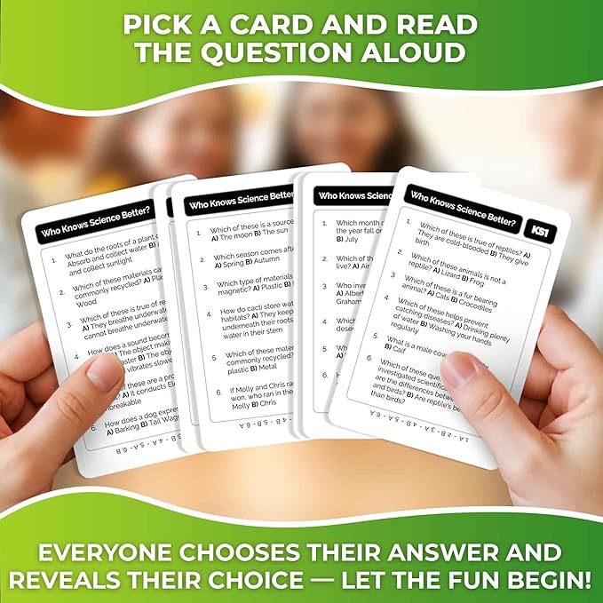 QUOKKA Board Games for Kids 8-12 – Family Games for Kids and Adults – Science Trivia Cards for Family Game Night – Who Knows Science Better – 500+ Questions – Fun Card Game for Families and Teens
