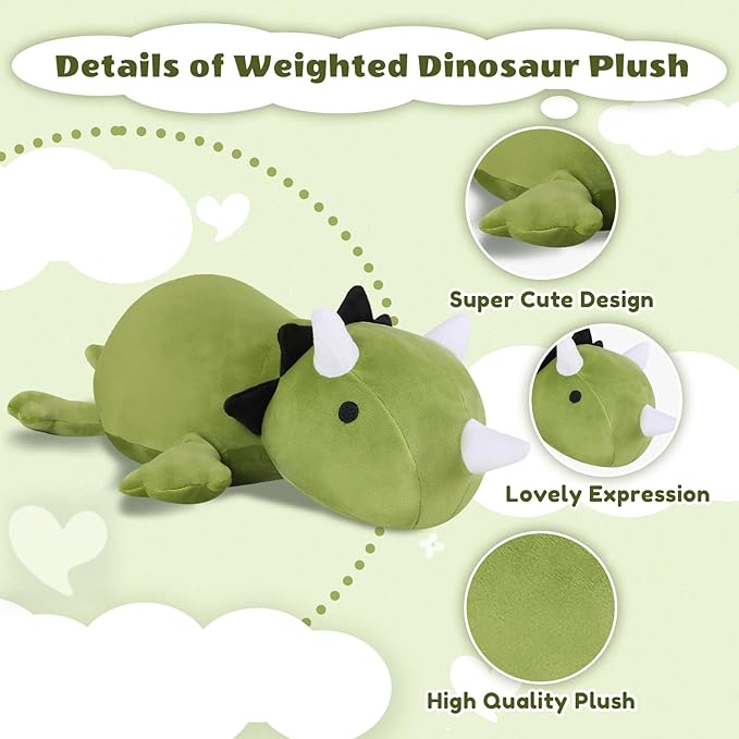 Finebee Weighted Dinosaur Stuffed Animals, Cute Weighted Dino Plush, Soft Stuffed Weighted Plushie Pillow Gifts for Girls Boys(23.6" 3.1Lbs)