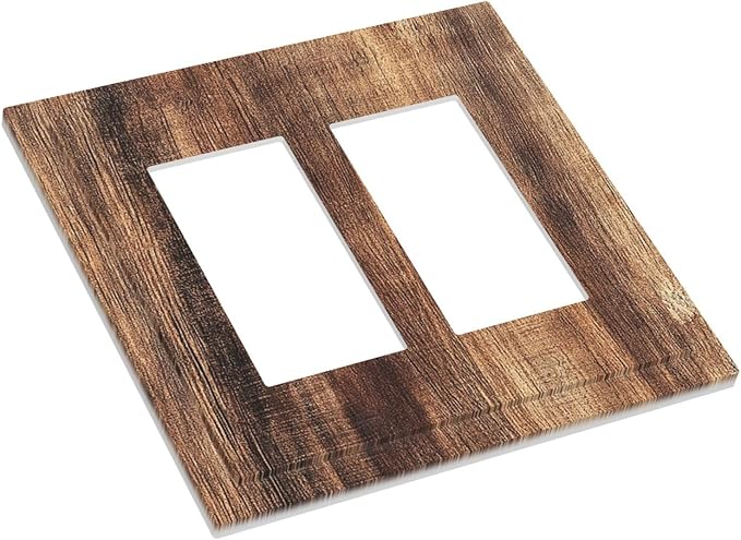 Decorative Outlet Covers Vintage Rustic Brown Wood Grain 2 Gang Double GFCI Rocker Electrical Wall Panels Light Switch Cover Plate for Bedroom Farmhouse Decor