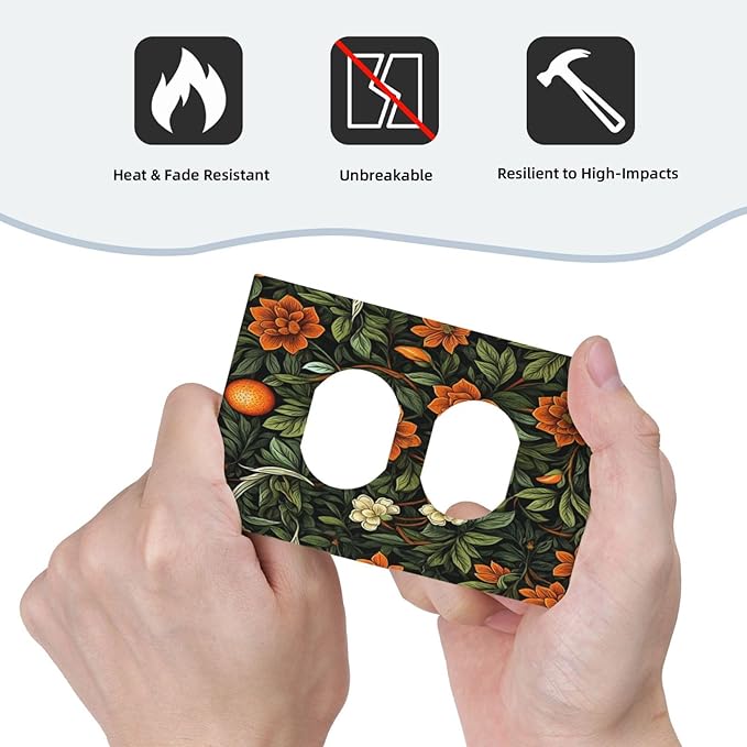 Decorative Outlet Covers William Morris Orange Flowers Rustic Leaves Floral 1 Gang Duplex Light Switch Cover Plate Electrical Switch plates Wall Plates Receptacle Covers for Bathroom Bedroom