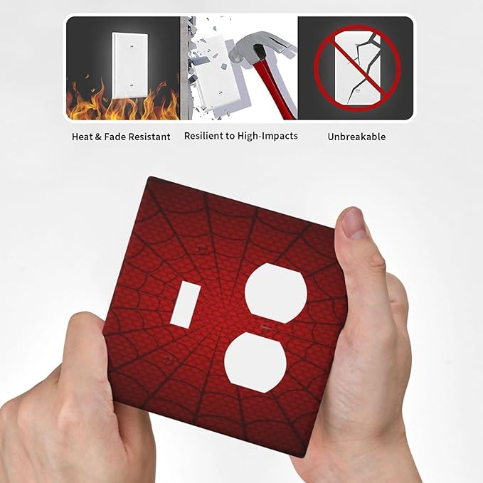 Outlet Covers Red Black Spider Web 2 Gang Decorative Switch Plates 1 Toggle Duplex Combo Light Switch Cover GFCI Electrical Wall Plates for Kids Room Home Decor