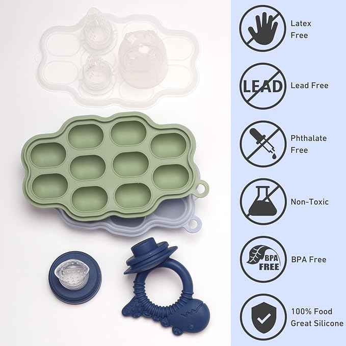Baby Breastmilk Popsicle Molds & Fruit Feeder Pacifier, Silicone Baby Food Freezer Tray Storage Containers for Infant Teething Self Feeding