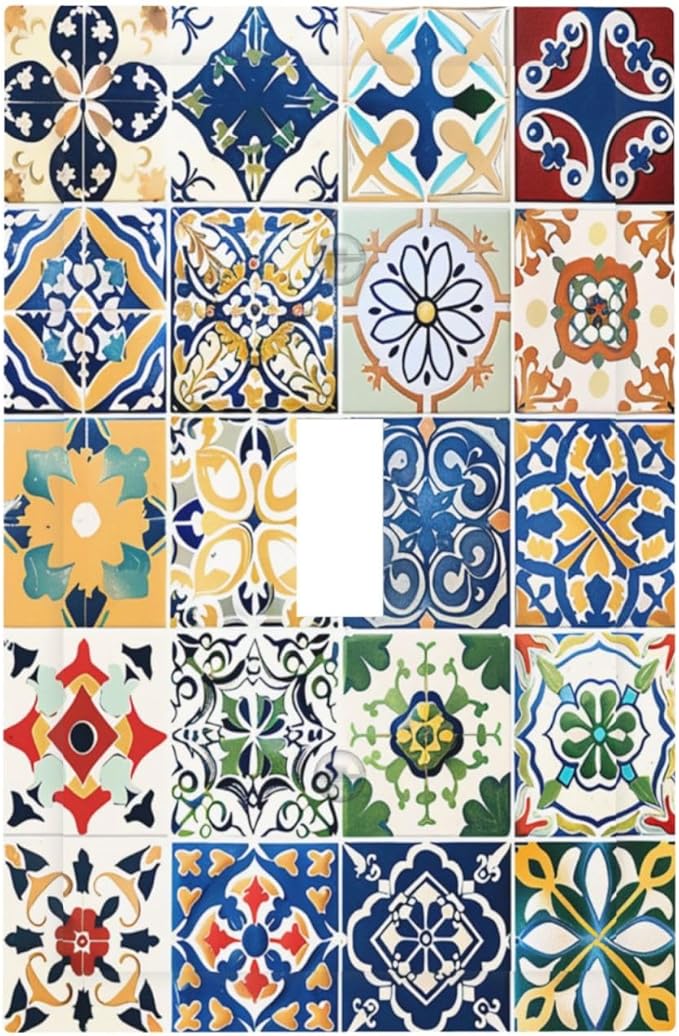 Decorative Light Switch Cover Moroccan Traditional Mexican Talavera Til 1 Gang Single Toggle Device Electrical Faceplate Switchplates Decorator Outlet Wall Plate for Kitchen Home Decor