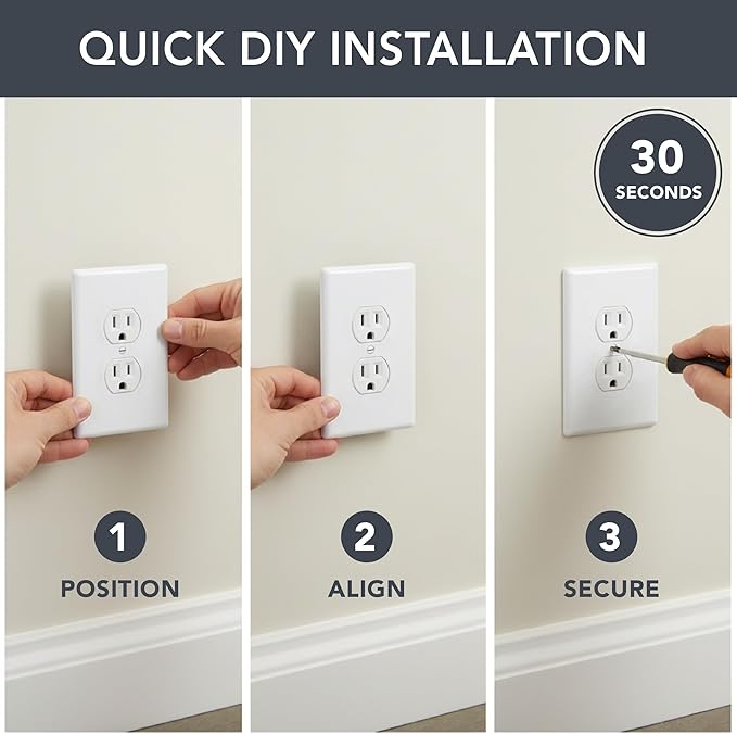 Bates- Duplex Receptacle Outlet Wall Plate, 5.5" x 3.5"/Over Size, 12 Pack, White, Glossy Finish, 1-Gang Electrical Outlet Covers, Impact Resistant, UV Protection