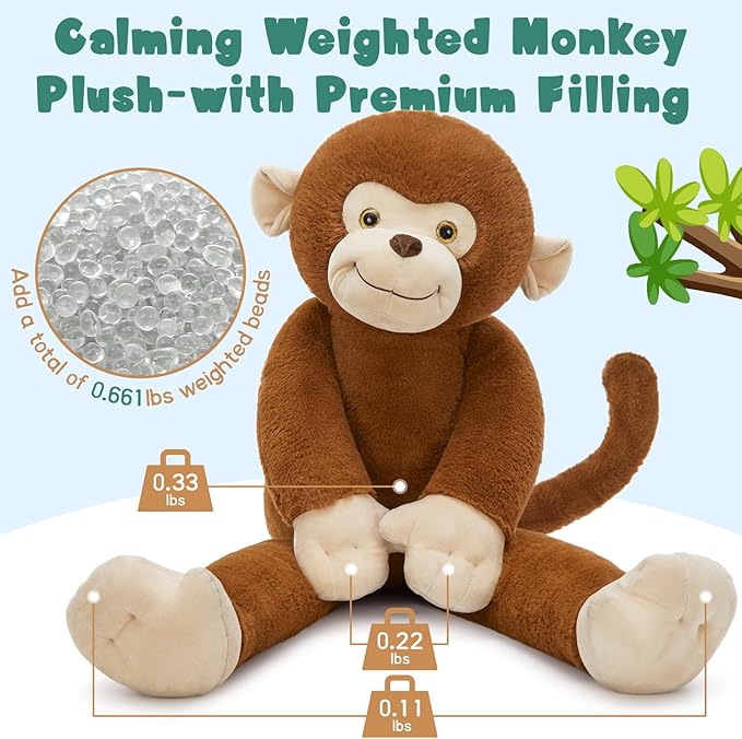 Tezituor 3.2lb Monkey Stuffed Animal Plush Toy, 39.5in Giant Long-Legged Monkey Plushies, Huggable Pillow Birthday Gifts Home Decor for Kids & Adults