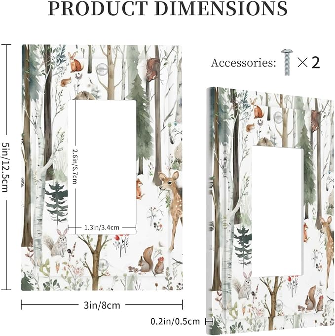 Snow Bear Fox Deer Forest Squirrel Wild Life Animal Decorative Outlet Covers 1 Gang Single Rocker Light Switch Cover Plate Wall Plates GFCI Faceplate for Farmhouse Kids Room Decor