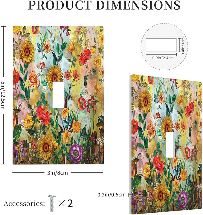 Fall Colorful Sunflower Floral Light Switch Plate Cover 1 Gang Single Toggle Wall Plates Art Decorative Switchplate Outlet Covers Electrical Faceplate for Bedroom Bathroom Kitchen Decor
