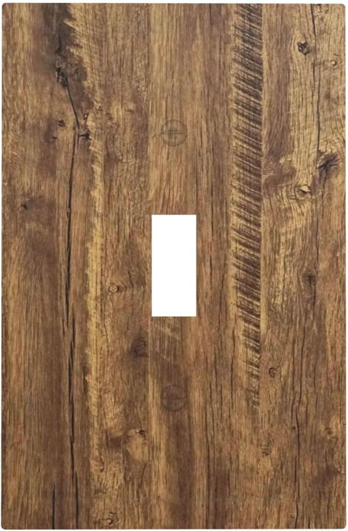 Rustic Brown Wood Distressed Wood Print Decorative Light Switch Cover 1 Gang Single Toggle Device Electrical Faceplate Switchplates Decorator Outlet Wall Plate for Farmhouse Home Decor