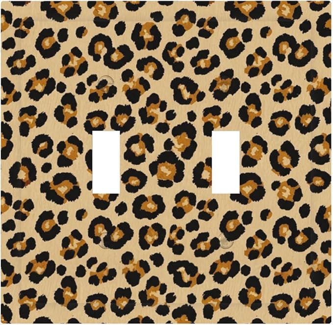 Classic Leopard Print Double Toggle Switch Cover - 2-Gang Standard US Size Retro 90s Wild Safari Light Switch Covers, Bold Leopard Spots for Bedroom or Vanity