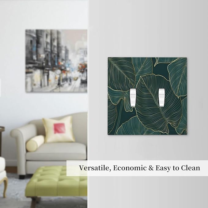 Gold Tropical Green Botanical Palm Leaves Decorative Switch Plates 2 Gang Double Toggle Outlet Light Switch Cover Wall Plate Electrical Faceplate for Bedroom Living Room Decor
