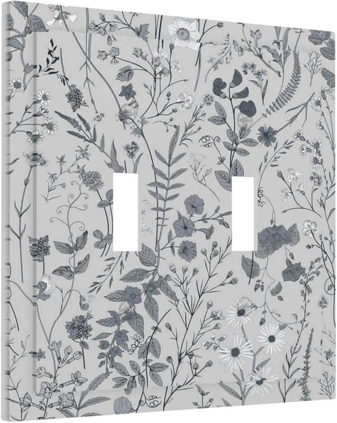 Boho Wild Flowers Farm Floral Double Toggle Light Switch Cover Decorative Vintage Daisy 2 Gang Wall Plate Electrical Faceplate Switch for Bathroom Home Living Room Bedroom Decor